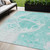 5' X 8' Aqua Teal Blue And Ivory Nautical Washable Indoor Outdoor Area Rug