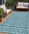 5' X 8' Teal Blue And Ivory Geometric Washable Indoor Outdoor Area Rug - Teal Blue, Ivory