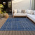 5' X 8' Navy Blue Gray And Brown Striped Washable Indoor Outdoor Area Rug