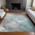 5' X 8' Teal Blue And Gray Striped Washable Indoor Outdoor Area Rug - Teal Blue, Ivory
