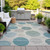 3' X 5' Teal Blue Ivory And Pale Aqua Geometric Washable Indoor Outdoor Area Rug