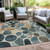 5' X 8' Teal Blue Beige And Ivory Geometric Washable Indoor Outdoor Area Rug