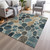 5' X 8' Teal Blue Beige And Ivory Geometric Washable Indoor Outdoor Area Rug
