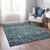 3' X 5' Dark Green Aqua And Charcoal Oriental Washable Indoor Outdoor Area Rug