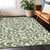 5' X 8' Fern Green And Ivory Floral Washable Indoor Outdoor Area Rug