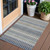 3' X 5' Taupe Navy Blue And Denim Blue Southwestern Washable Indoor Outdoor Area Rug