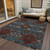 3' X 5' Denim Blue Brick Red And Brown Oriental Washable Indoor Outdoor Area Rug