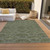 3' X 5' Olive Green Fern Green And Silver Geometric Washable Indoor Outdoor Area Rug