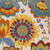 8' X 11' Ivory Blue Orange Red And Yellow Floral Indoor Outdoor Area Rug