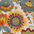 8' X 11' Ivory Blue Orange Red And Yellow Floral Indoor Outdoor Area Rug