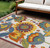 8' X 11' Ivory Blue Orange Red And Yellow Floral Indoor Outdoor Area Rug