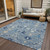 5' X 8' Denim Blue Ivory And Beige Oriental Washable Indoor Outdoor Area Rug
