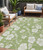 5' X 8' Artichoke Green And Ivory Floral Washable Indoor Outdoor Area Rug Transitional Style - Artichoke Green, Ivory Color