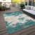 3' X 5' Teal Blue Ivory And Gray Abstract Washable Indoor Outdoor Area Rug