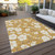 3' X 5' Gold Ivory And Brown Floral Washable Indoor Outdoor Area Rug