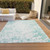 3' X 5' Teal Blue And Ivory Abstract Washable Indoor Outdoor Area Rug