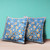26" x 26" Blue and Orange Peacock Blown Seam Floral Indoor Outdoor Throw Pillow