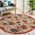 5' Red Gold Teal Blue And Green Round Floral Indoor Outdoor Area Rug