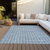 5' X 8' Denim Blue And Ivory Geometric Washable Indoor Outdoor Area Rug