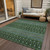 3' X 5' Olive Green And Blue Tribal Washable Indoor Outdoor Area Rug