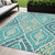 5' X 8' Teal Blue Ivory And Artichoke Green Floral Washable Indoor Outdoor Area Rug