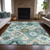 5' X 8' Teal Blue Beige And Ivory Southwestern Washable Indoor Outdoor Area Rug
