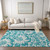 3' X 5' Teal and Ivory Floral Washable Non Skid Indoor Outdoor Area Rug