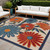 5' Ivory Blue And Orange Square Floral Indoor Outdoor Area Rug