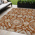 5' X 8' Orange Taupe And Gold Floral Washable Indoor Outdoor Area Rug