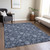 5' X 8' Denim Blue And Navy Blue Floral Washable Indoor Outdoor Area Rug - Denim Blue, Navy Blue