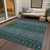 5' X 8' Green Blue And Purple Tribal Washable Indoor Outdoor Area Rug
