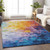 3' X 5' Gold Yellow And Teal Blue Abstract Washable Indoor Outdoor Area Rug
