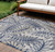 6' X 9' Navy Blue And Beige Botanical Leaves Indoor Outdoor Area Rug - 880016500097