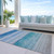 3' X 5' Sky Blue Striped Washable Indoor Outdoor Area Rug - Sky Blue