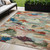 5' X 8' Green Teal Blue And Terra Cotta Abstract Washable Indoor Outdoor Area Rug