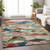 5' X 8' Green Teal Blue And Terra Cotta Abstract Washable Indoor Outdoor Area Rug