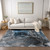 3' X 5' Ivory Blue and Gray Abstract Washable Non Skid Indoor Outdoor Area Rug