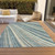 5' X 8' Sky Blue Beige And Tan Striped Washable Indoor Outdoor Area Rug