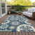 3' X 5' Navy Blue And Taupe Floral Medallion Washable Indoor Outdoor Area Rug