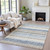3' X 5' Navy Blue And Beige Striped Washable Indoor Outdoor Area Rug