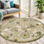 5' Ivory Green Dark Green And Yellow Round Floral Indoor Outdoor Area Rug