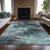 3' X 5' Teal Blue And Navy Blue Abstract Washable Indoor Outdoor Area Rug - Teal Blue, Navy Blue