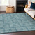 3' X 5' Teal Blue And Ivory Geometric Washable Indoor Outdoor Area Rug Transitional Style - Teal Blue, Ivory Color