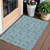3' X 5' Teal Blue And Ivory Geometric Washable Indoor Outdoor Area Rug Transitional Style - Teal Blue, Ivory Color