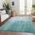 5' X 8' Teal Blue Aqua And Ivory Nautical Washable Indoor Outdoor Area Rug