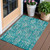 3' X 5' Teal Blue And Ivory Floral Washable Indoor Outdoor Area Rug - 608219257675