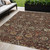 5' X 8' Chocolate Tan And Green Floral Washable Indoor Outdoor Area Rug