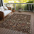 5' X 8' Chocolate Tan And Green Floral Washable Indoor Outdoor Area Rug