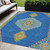 5' X 8' Denim Blue Red And Green Oriental Washable Indoor Outdoor Area Rug