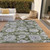 5' X 8' Olive Green And Gray Floral Washable Indoor Outdoor Area Rug